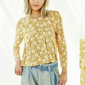 KIMCHI BLUE | Mustard Long Sleeve Floral Babydoll Top XS